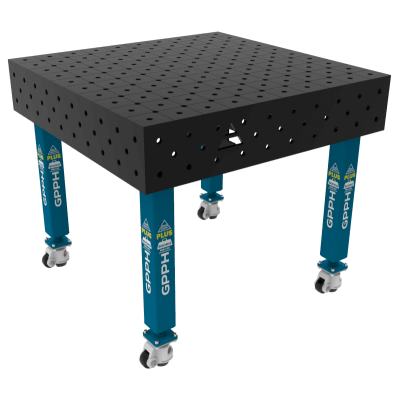 Svejsebord PLUS Størrelse - 1000x1000mm, Gitter - diagonal, System - Φ16, Ben - på hjul
