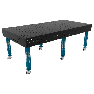 Svejsebord PLUS Gitter - diagonal, System - Φ16, Størrelse - 2400x1200mm, Ben - på hjul