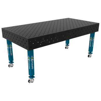 Kaynak masası PLUS Boyut - 2000x1000mm, Izgara - diyagonal, Sistem - Φ16, Bacaklar - Tekerlekli