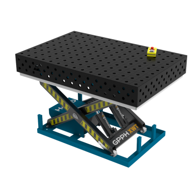 Table de soudage PRO 1500x1000 mm avec système de levage hydraulique, system 28, grille 100x100mm