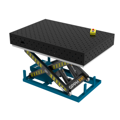 Table de soudage PRO 1500x1000 mm avec système de levage hydraulique, system 16, grille diagonale