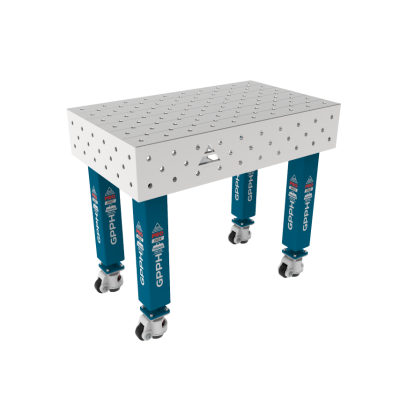 Svejsebord PRO INOX Størrelse - 1000x600mm, Gitter - diagonal, System - Φ16, Ben - på hjul