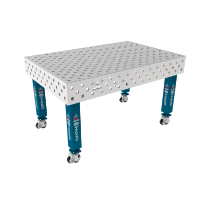 Sveisebord PRO INOX 1500 x 1000 mm Rutenett - diagonal, System - Φ28, Ben - På hjul, Tabletop PRO INOX