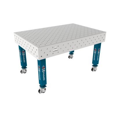 Table de soudage PRO INOX 1500 x 1000 mm Grille - diagonale, Système - Φ16, Pieds - Sur roues, Plateau de table PRO INOX