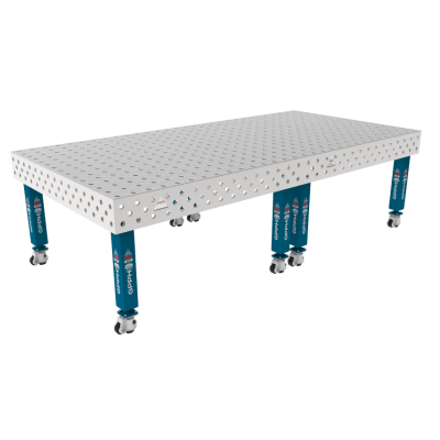Table de soudage PRO INOX 3000 x 1480 mm Grille - 100x100mm, Système - Φ28, Pieds - Sur roues, Plateau de table PRO INOX