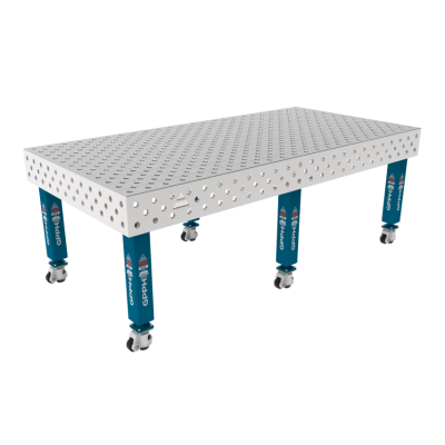 Lastafel PRO INOX 2400 x 1200 mm Rooster - diagonaal, System - Φ28, Poten - Op wielen, Tafelblad dikte PRO INOX