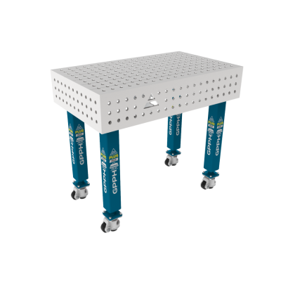 Svejsebord PLUS INOX 1000 x 600 mm Gitter - 50x50mm, System - Φ16, Ben - på hjul, Bordplade PLUS INOX