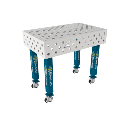 Kaynak masası PLUS INOX 1000 x 600 mm Izgara - diyagonal, Sistem - Φ28, Bacaklar - Tekerlekli, Masa üstü PLUS INOX