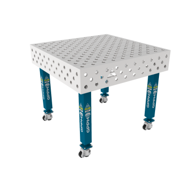 Suvirinimo stalas PLUS INOX 1000 x 1000 mm Tinklelis - diagonalinisinis, Sistema- Φ28, Kojos - ant ratukų, Stalo stalviršis PLUS INOX