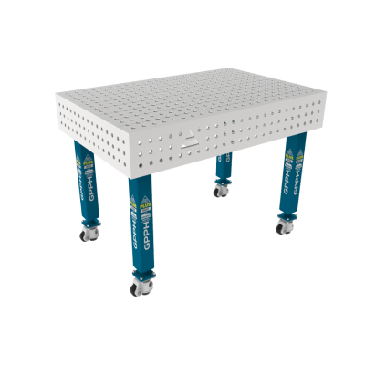 Svejsebord PLUS INOX 1200 x 800 mm Gitter - 50x50mm, System - Φ16, Ben - på hjul, Bordplade PLUS INOX