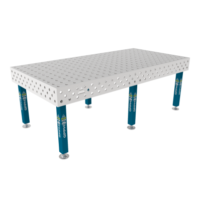 Welding table PLUS INOX 2400 x 1200 mm Grid - 100x100mm, System - Φ28, Legs - On feet, Blat - Blat PLUS INOX