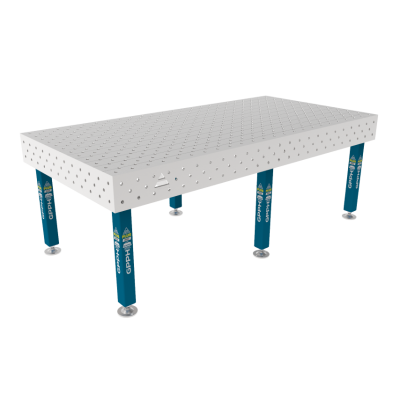 Metināšanas galds PLUS INOX 2400 x 1200 mm Tīkls - diagonāle, Sistēma - Φ16, Kājas - uz pēdām, Tabletop PLUS INOX