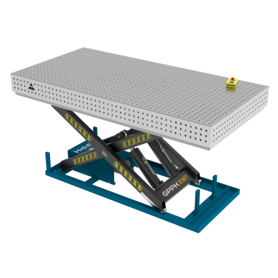 Metināšanas galds PRO INOX 2400x1200 mm ar hidraulisko pacelšanas sistēmu, system 16, režģis 50x50mm