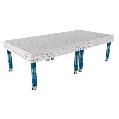 Welding table PLUS INOX 3000 x 1480 mm Grid - 100x100mm, System - Φ28, Legs - On wheels, Tabletop PLUS INOX