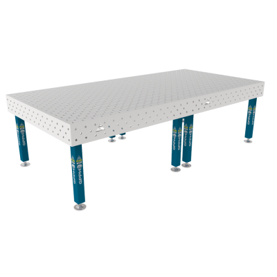 Table de soudage PLUS INOX 3000 x 1480 mm Grille - diagonale, Système - Φ16, Pattes - Sur les pieds, Plateau de table PLUS INOX