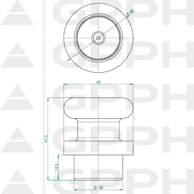 Bolț de asamblare magnetică PRO - fi28 mm - technical drawing