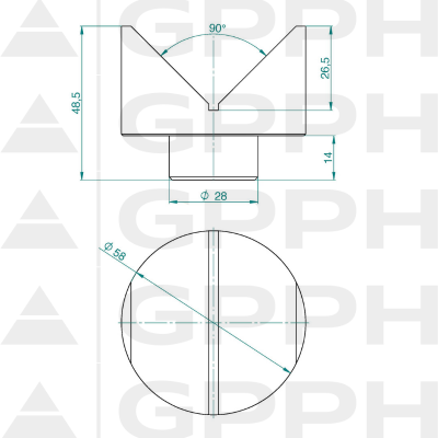 Přípravek fi58mm 90 system fi28 mm - technical drawing