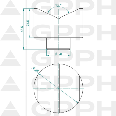 Prism fi58mm 130 system fi28 mm - technische Zeichnung