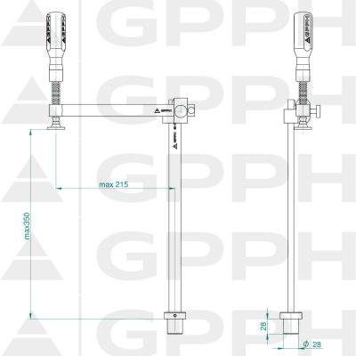 Klemme med variabel halsdybde GPPH fi28 mm - teknisk tegning