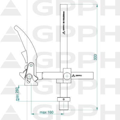 Klemme med spak og regularbar bom GPPH fi28 mm - teknisk tegning