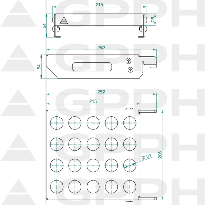 Mobile shelf for assembly bolts M fi28mm - technical drawing