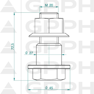 Mounting pin PRO fi28mm - technical drawing