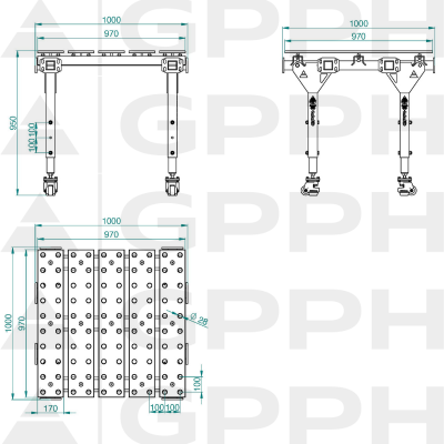 Technische tekening Modulaire lastafel, enkel 1000x1000 mm sistema 28mm, cuadrícula 100x100 Technische tekening Modulaire lastafel, enkel 1000x1000 mm sistema 28mm, cuadrícula 100x100