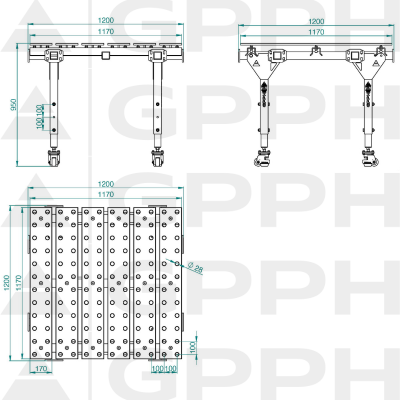 Technische tekening Modulaire lastafel, enkel 1200x1200 mm fi28 100x100 Technische tekening Modulaire lastafel, enkel 1200x1200 mm fi28 100x100