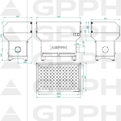 Technische tekening Slijpen-lassen station 1270x770mm - Basis met afschermingen