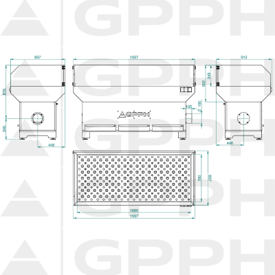 Technical drawing Grinding-welding station - base with guards 1870x770mm