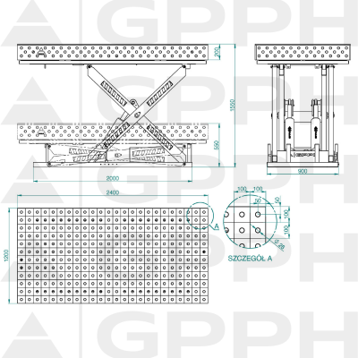 Desen tehnic Masă de sudură XWT PRO 2400x1200 mm fi28 100x100