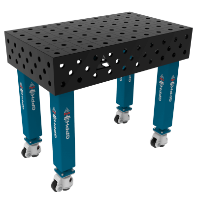 Kaynak masası PRO Boyut - 1000x600mm, Izgara - 100x100mm, Sistem - Φ28, Bacaklar - Tekerlekli