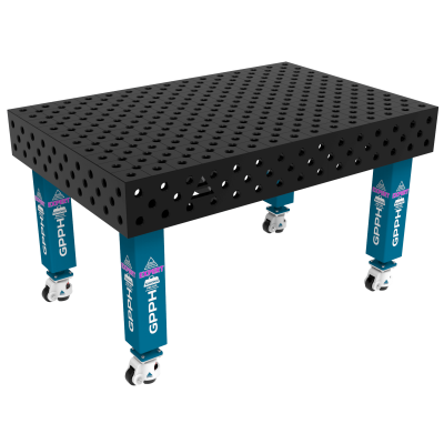 Table de soudage EXPERT Taille - 1500x1000mm, Grille - diagonale, Système - Φ28, Pieds - Sur roues