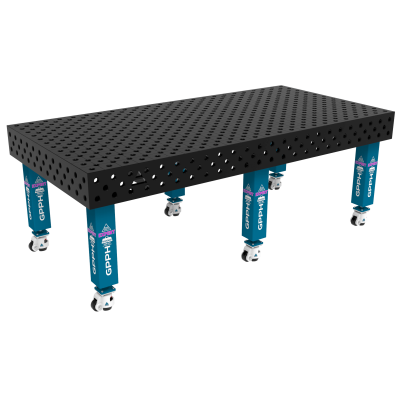 Welding table EXPERT Size - 2400x1200mm, Grid - diagonal, System - Φ28, Legs - On wheels