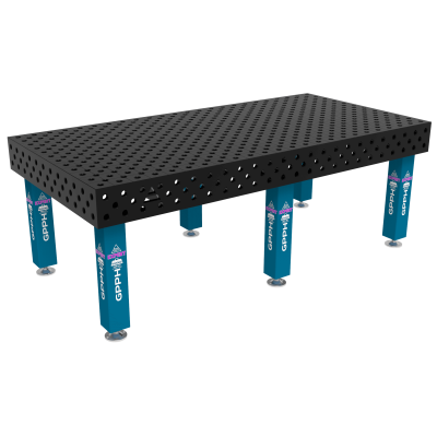 Metināšanas galds EXPERT Izmērs - 2400x1200mm, Tīkls - diagonāle, Sistēma - Φ28, Kājas - uz pēdām