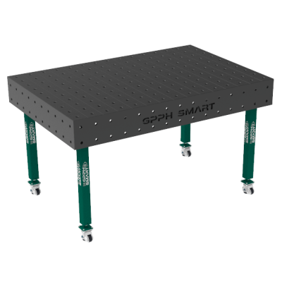 Sveisebord SMART Rutenett - 100x100mm, System - Φ16, Størrelse - 1500x1000mm, Ben - På hjul, Bordplate - 15mm