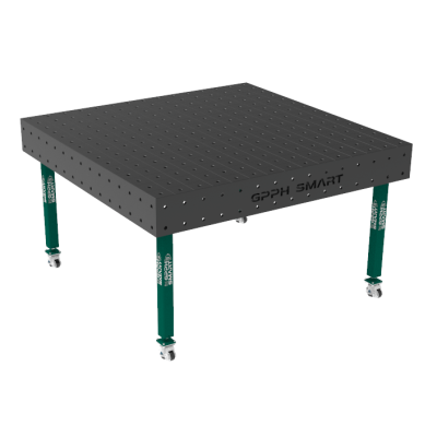 Svejsebord SMART Gitter - 100x100mm, System - Φ16, Størrelse - 1500x1480mm, Ben - på hjul, Bordplade - 15mm
