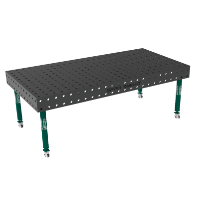 Mesa de soldadura SMART Grelha - 100x100mm, Sistema - Φ28, Tamanho - 2400x1200mm, Pernas - Sobre rodas, Tampo da mesa - 15mm
