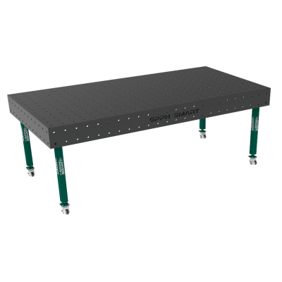 Svejsebord SMART Gitter - 100x100mm, System - Φ16, Størrelse - 2400x1200mm, Ben - på hjul, Bordplade - 15mm
