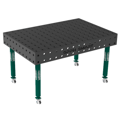 Kaynak masası SMART Izgara - 100x100mm, Sistem - Φ28, Boyut - 1500x1000mm, Bacaklar - Tekerlekli, Masa üstü - 12mm