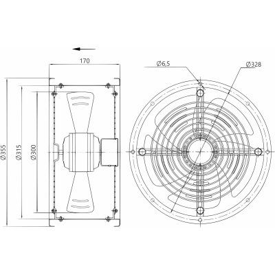 Afzuigkapp voor lassen IQ Air Flow 1500x1000x890 mm vent technische tekening