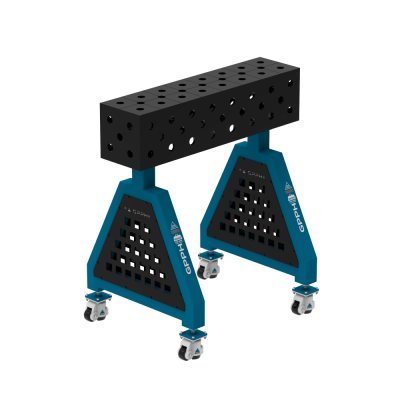 Suporte de soldadura TRESTLE ECO 800x200x200 mm - Sistema ⌀28mm - Grelha: Diagonal - Sobre rodas