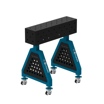 Metināšanas atbalsts TRESTLE ECO 800x200x200 mm - System ⌀16mm - Režģis: Diagonāle - Uz riteņiem