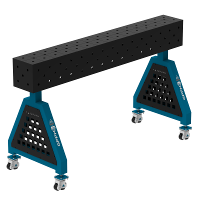 Support de soudage TRESTLE ECO 1500x200x200 mm - Système ⌀16mm - Grille : Diagonal - Sur roulettes