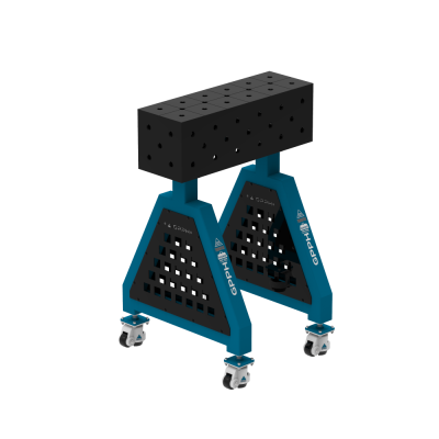 Lassteun TRESTLE PLUS 600x200x200 mm - Systeem ⌀16mm - Rooster: Diagonaal - Op wielen