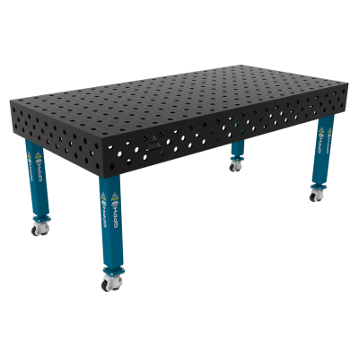 Mesa de soldadura PLUS Grelha - 100x100mm, Sistema - Φ28, Tamanho - 2000x1000mm, Pernas - Sobre rodas