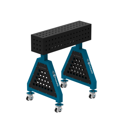 Sveisestøtte TRESTLE PLUS 800x200x200 mm - System ⌀16mm - Rutenett: 50x50mm - På hjul