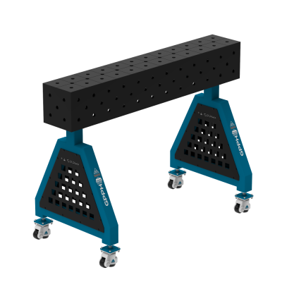 Suporte de soldadura TRESTLE PLUS 1200x200x200 mm - Sistema ⌀16mm - Grelha: Diagonal - Sobre rodas