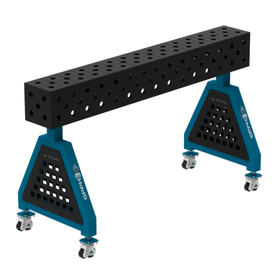 Kaynak desteği TRESTLE PLUS 1500x200x200 mm - Sistem ⌀28mm - Izgara: Diyagonal - Tekerlekler üzerinde