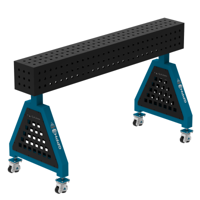 Lassteun TRESTLE PLUS 1500x200x200 mm - Systeem ⌀16mm - Rooster: 50x50mm - Op wielen